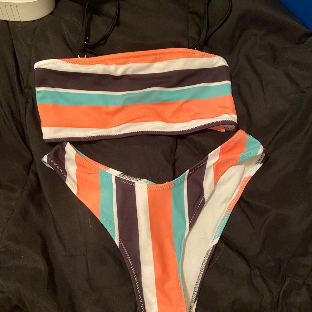 Striped High Waist Bikini